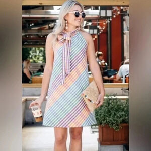 J. Crew Tie-neck Dress in Rainbow Gingham Checkered Pride Women’s Size 2